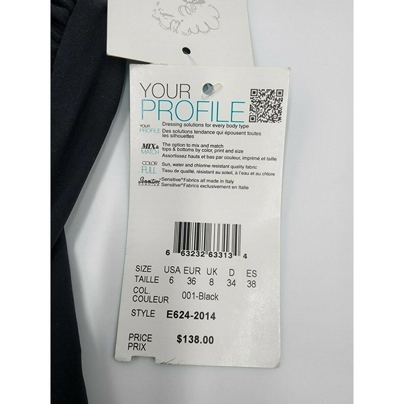 NWT Profile By Gottex Black Ruffled V-Neck One Piece Swim Suit Size 6 - Picture 9 of 12